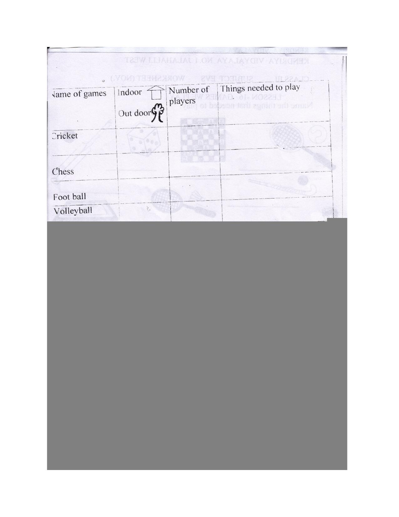 Worksheet for Class 3 EVS Assignment 30 Games We Play - Page 2