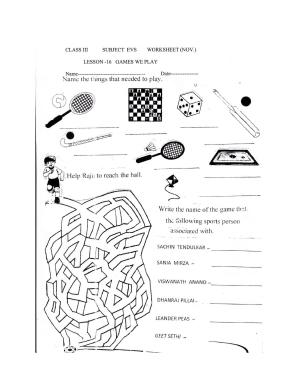 Worksheet for Class 3 EVS Assignment 30 Games We Play
