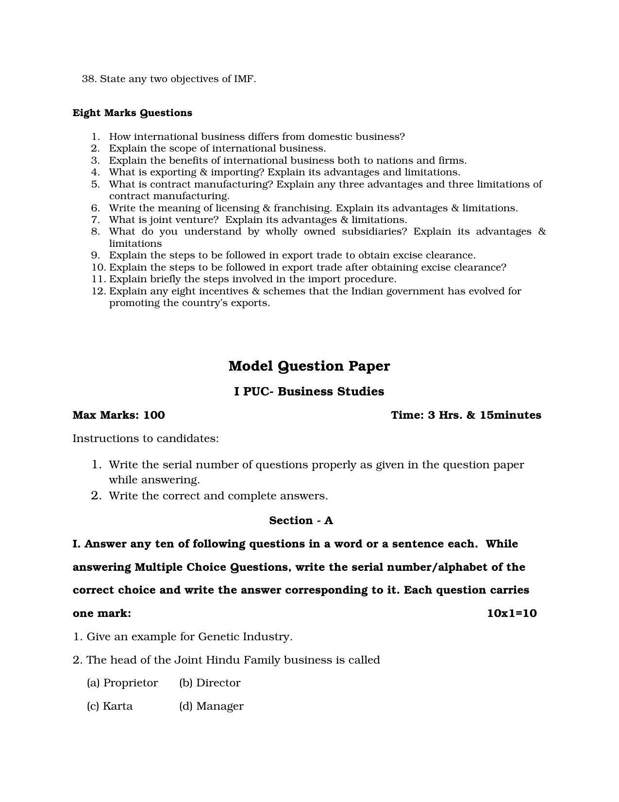 Karnataka 1st PUC Question Bank for Business Studies QB - Page 29