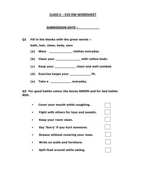 Worksheets for Class 2 EVS Assignment 27 Habits