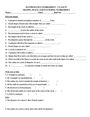 Worksheet for Class 4 Maths Assignment 90 Shapes Spaces