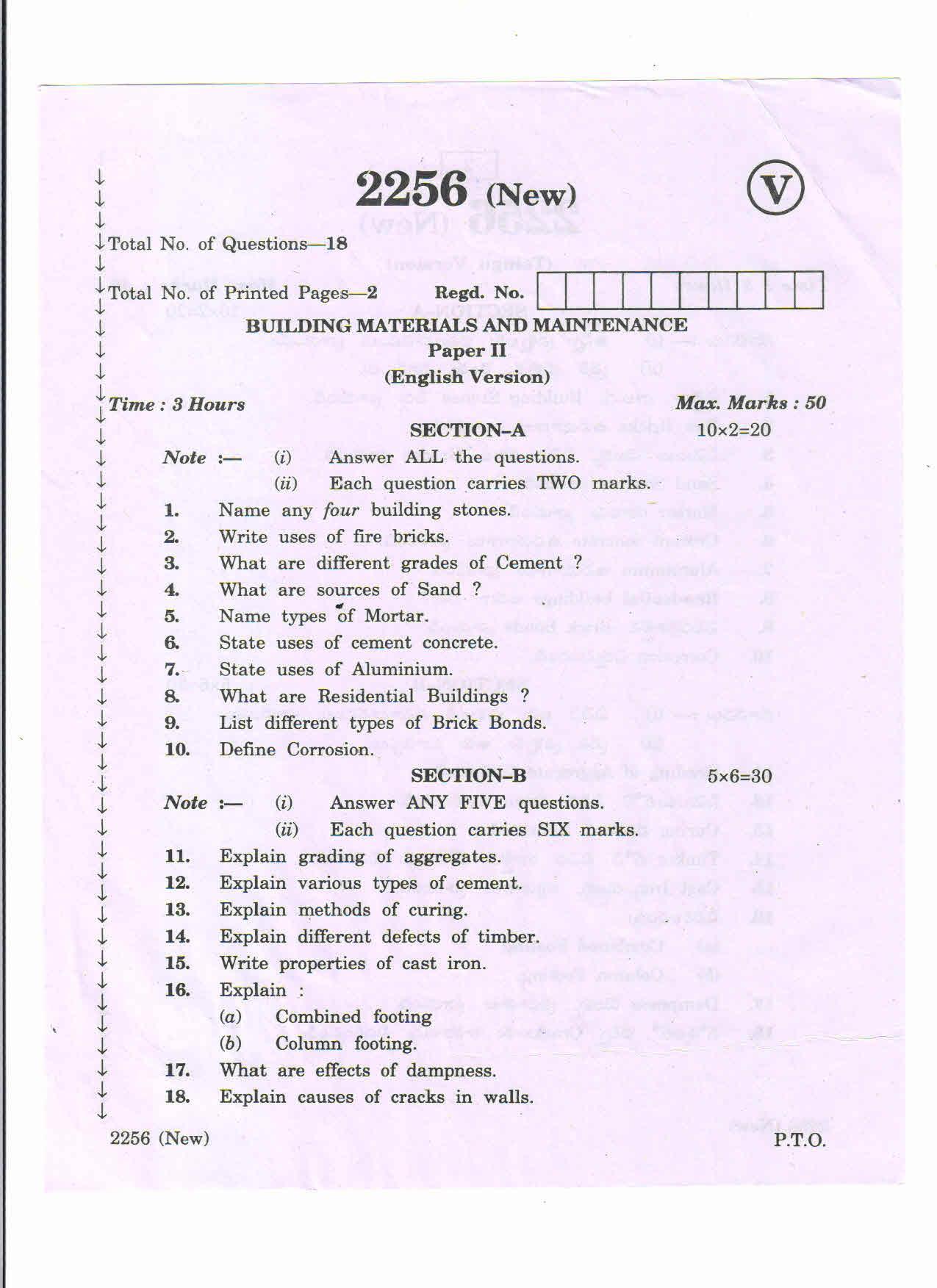 AP Inter 2nd Year Building Materials Maintenance-II (new) March-2020-Vocational Question Pape - Page 1