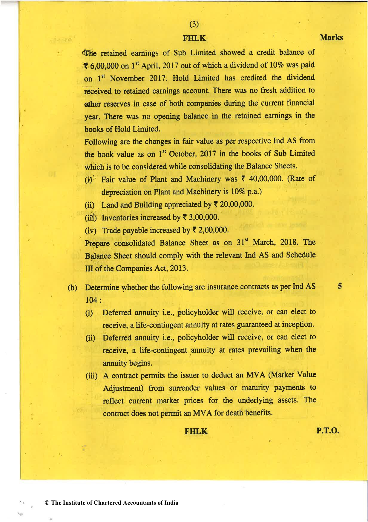 CA Final May 2018 Question Paper - Paper 1 – Financial Reporting - Page 3