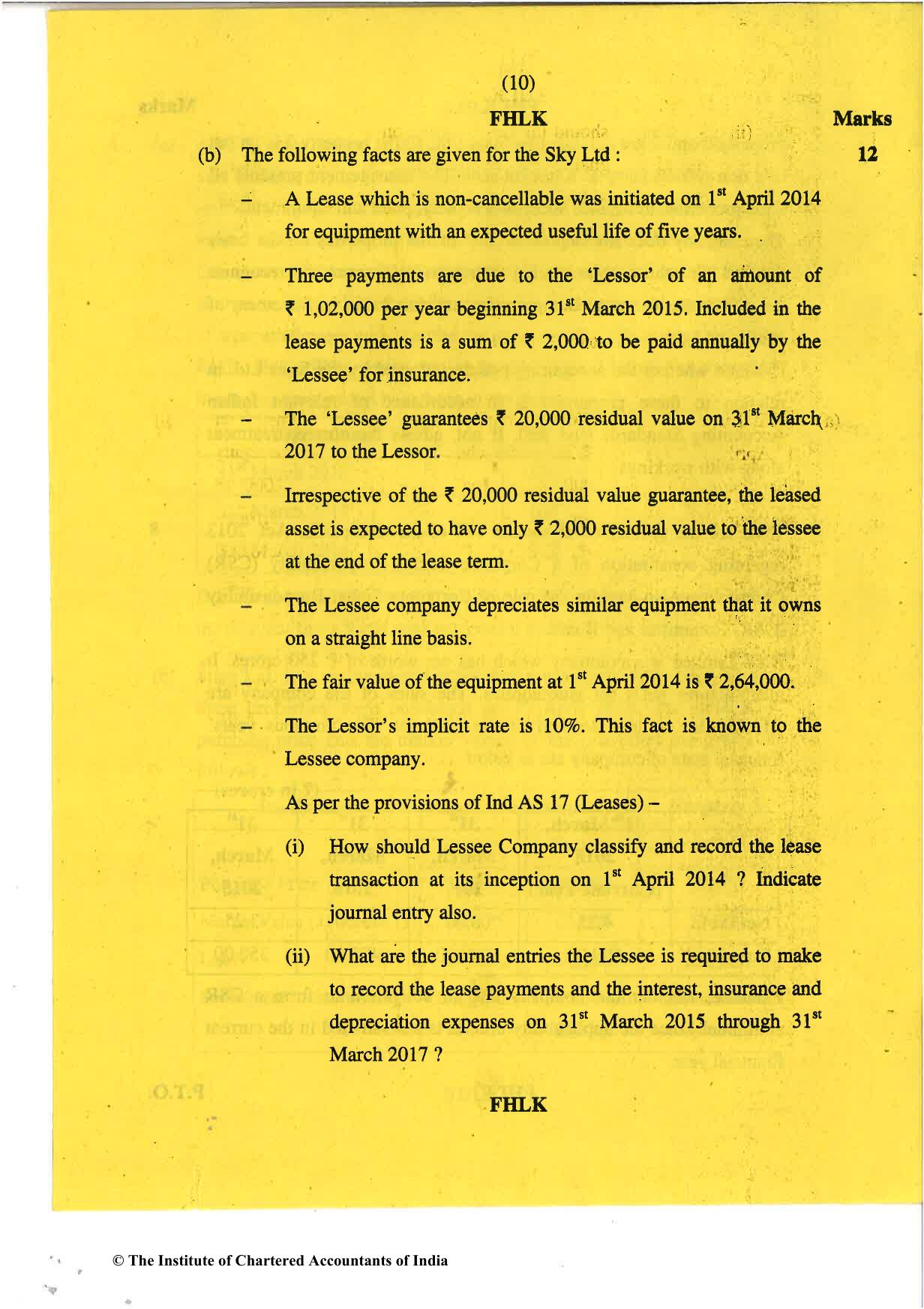 CA Final May 2018 Question Paper - Paper 1 – Financial Reporting - Page 10