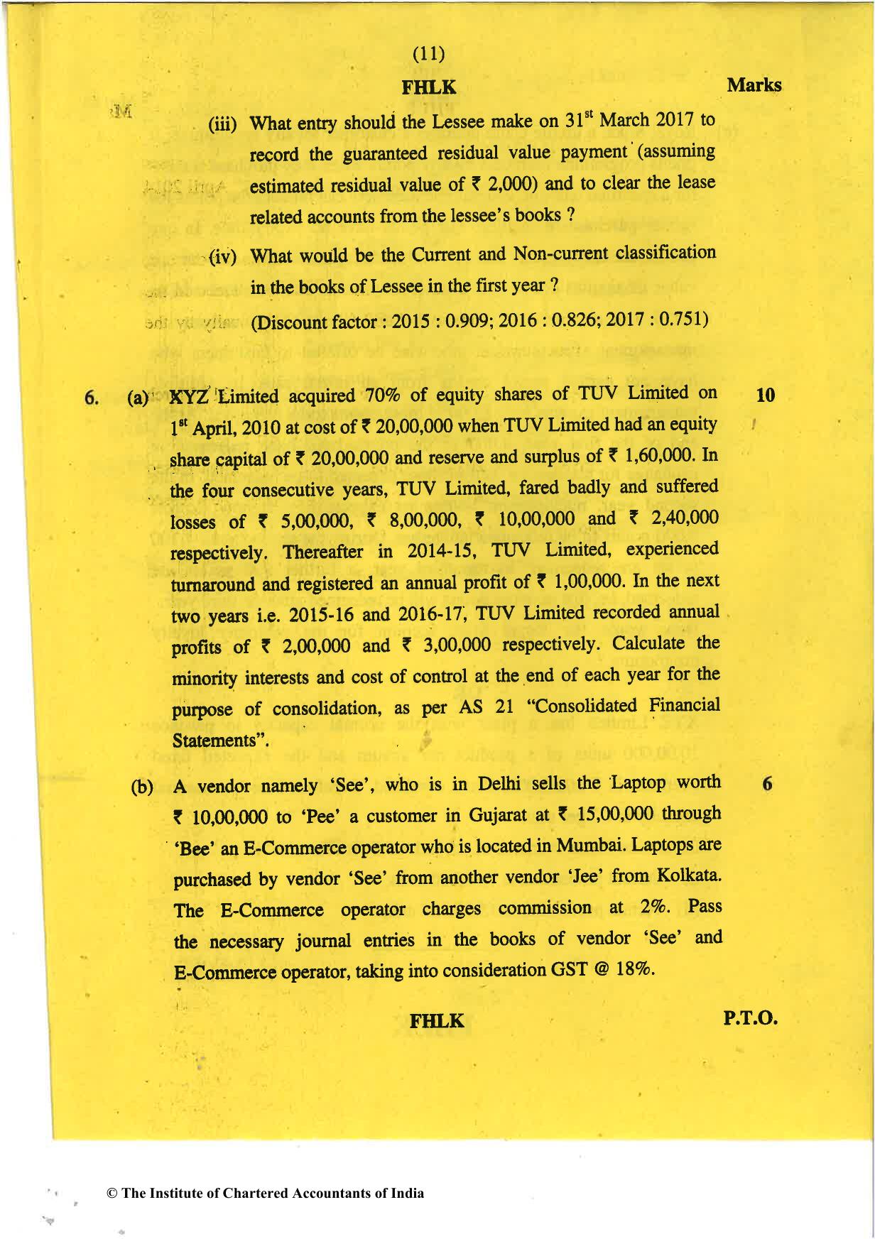 CA Final May 2018 Question Paper - Paper 1 – Financial Reporting - Page 11
