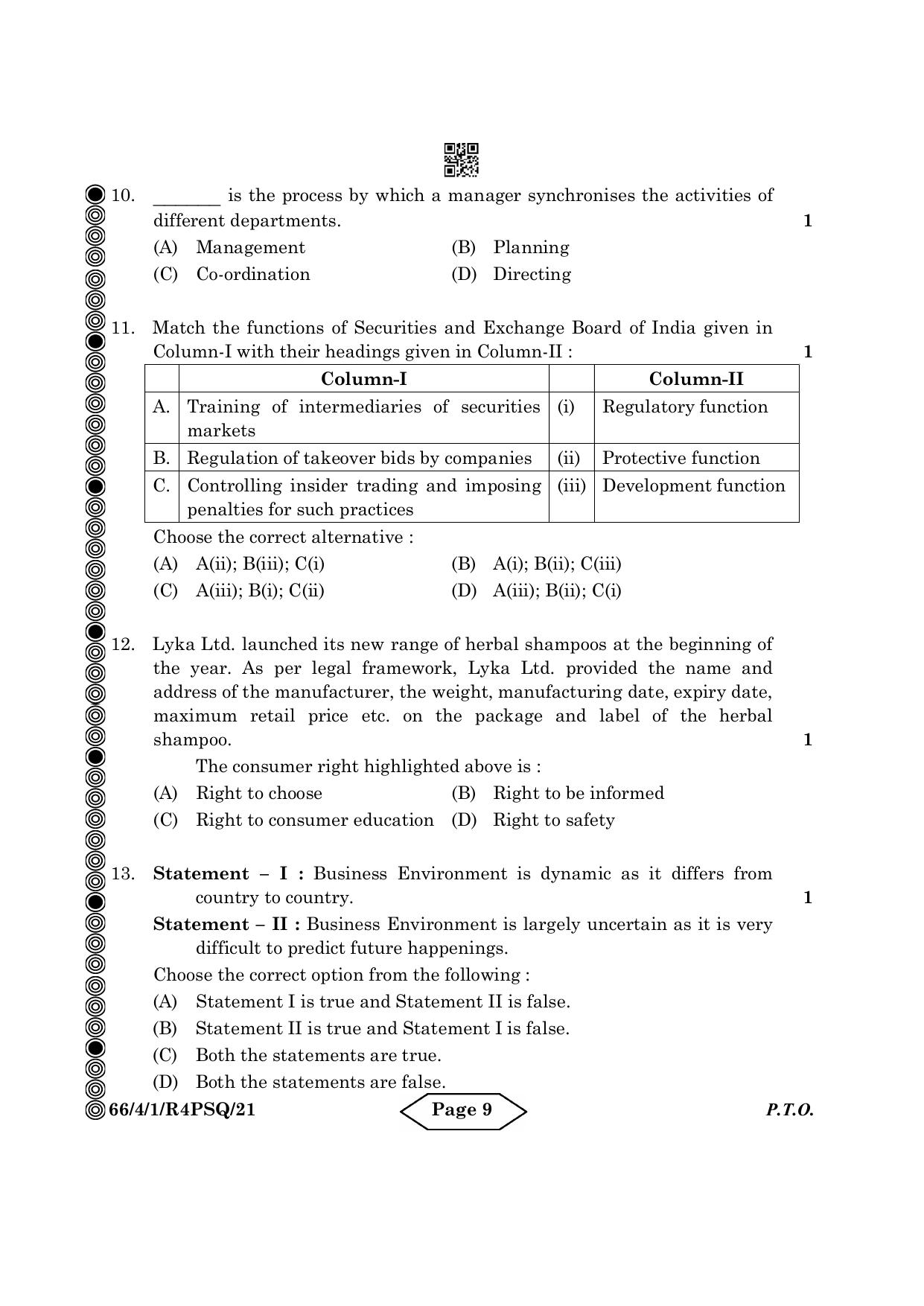 CBSE Class 12 4-1 Bussiness Studies 2024 Question Paper - Page 9