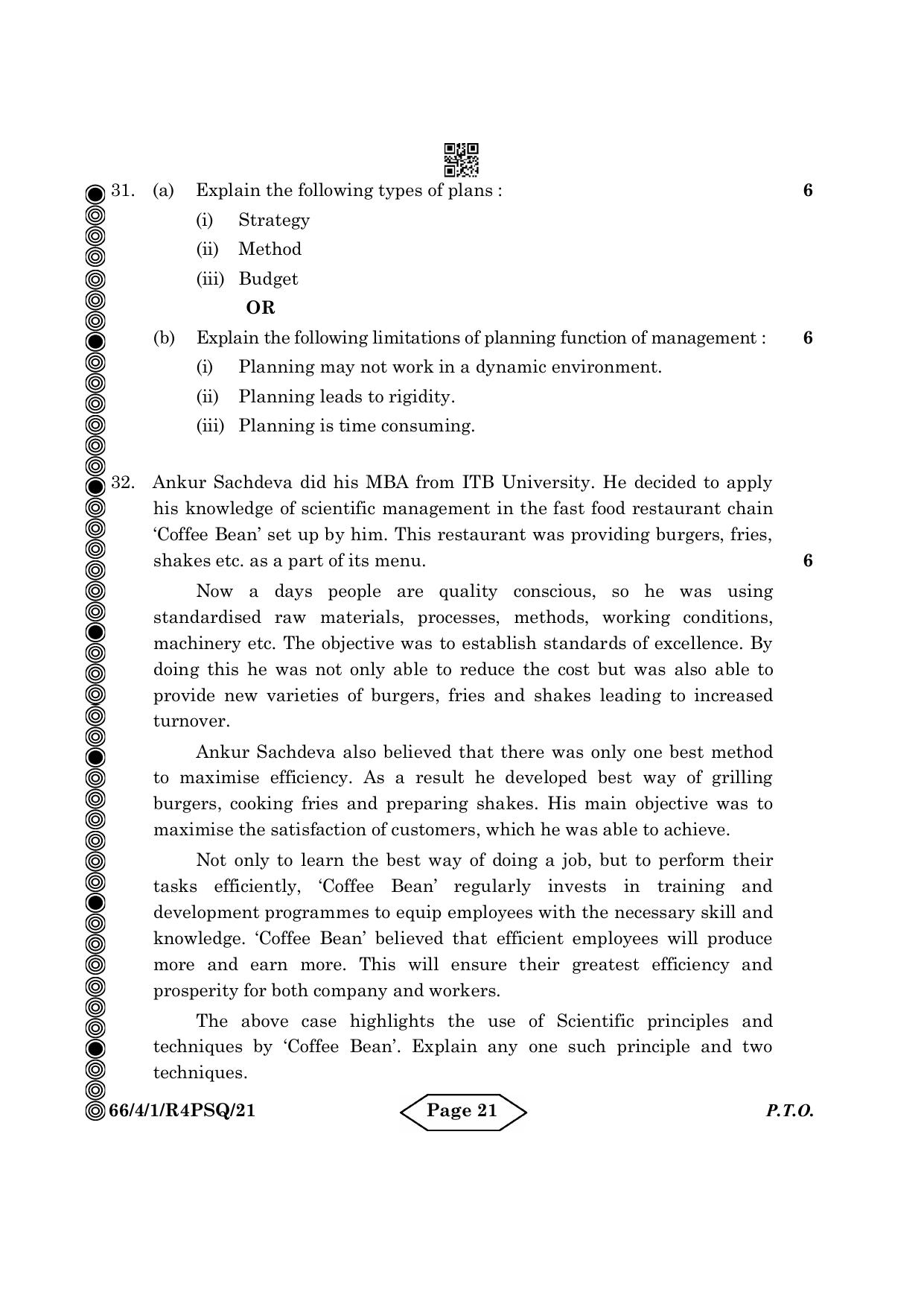 CBSE Class 12 4-1 Bussiness Studies 2024 Question Paper - Page 21