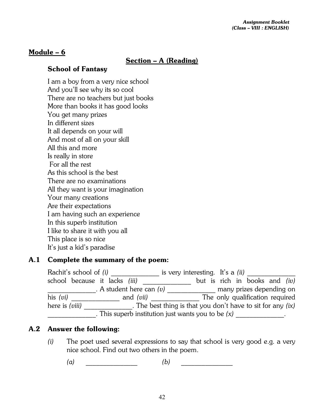 CBSE Worksheets for Class 8 English Assignment 13 - Page 1