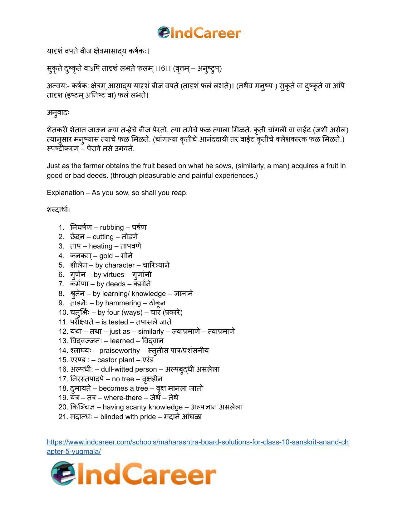 Maharashtra Board Solutions for Class 10- Sanskrit Anand: Chapter 5- युग्ममाला - Page 17