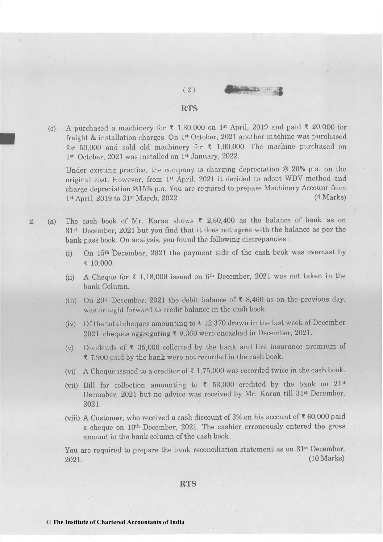 CA Foundation December 2022 Question Paper - Paper 1 (Principles and Practice of Accounting) - Page 2
