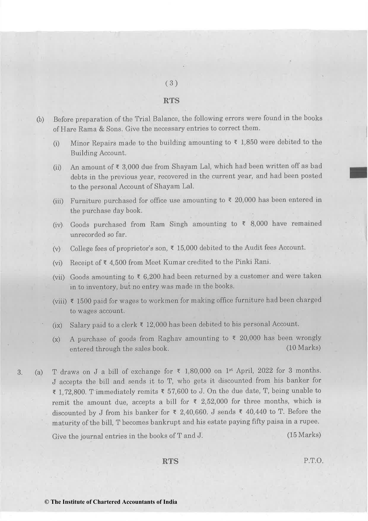 CA Foundation December 2022 Question Paper - Paper 1 (Principles and Practice of Accounting) - Page 3