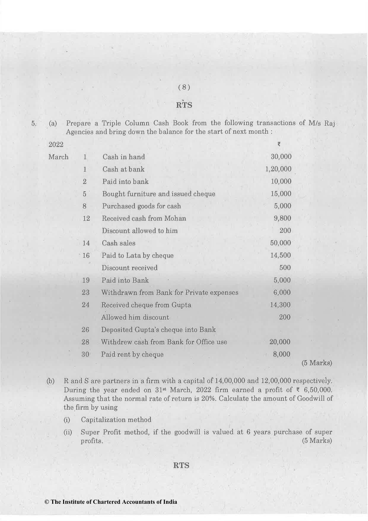 CA Foundation December 2022 Question Paper - Paper 1 (Principles and Practice of Accounting) - Page 8