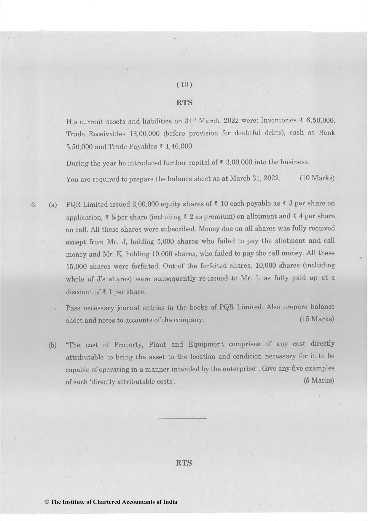 CA Foundation December 2022 Question Paper - Paper 1 (Principles and Practice of Accounting) - Page 10