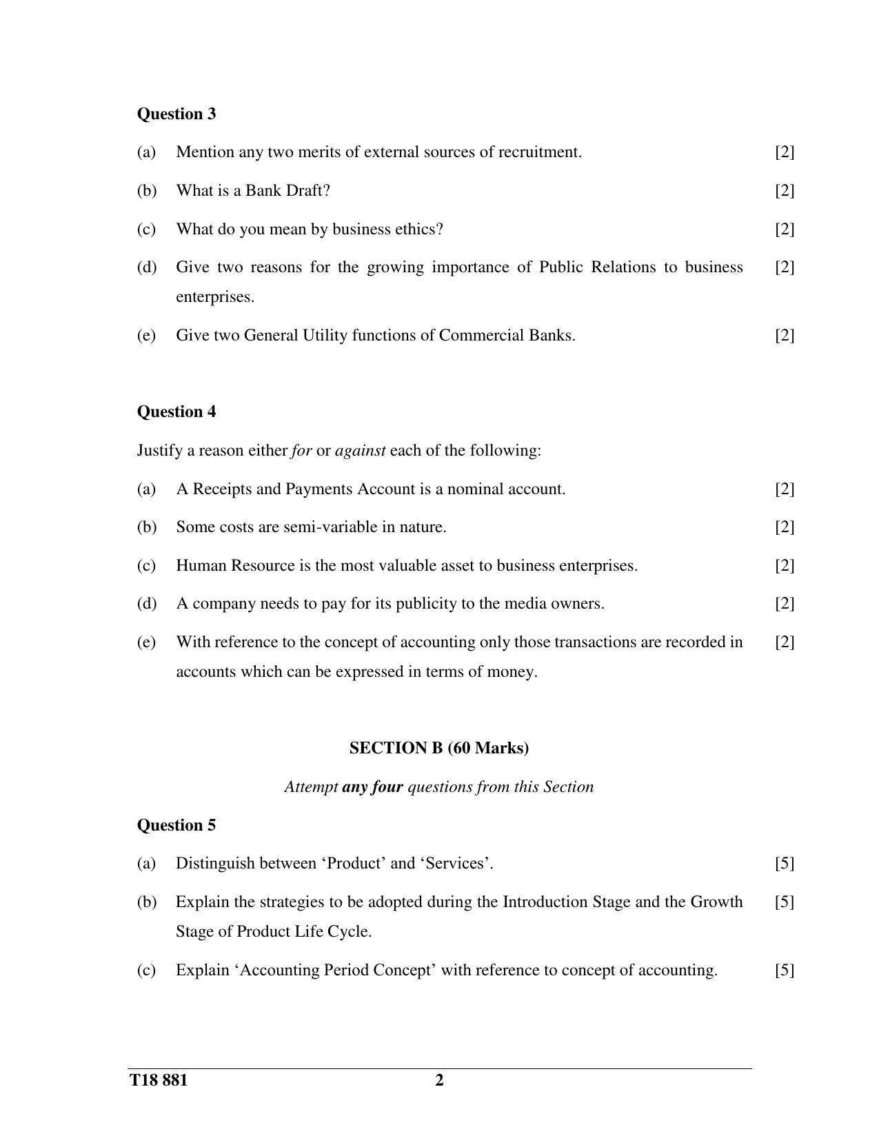 ICSE Class 10 Commercial Application 2018 Question Paper - Page 2