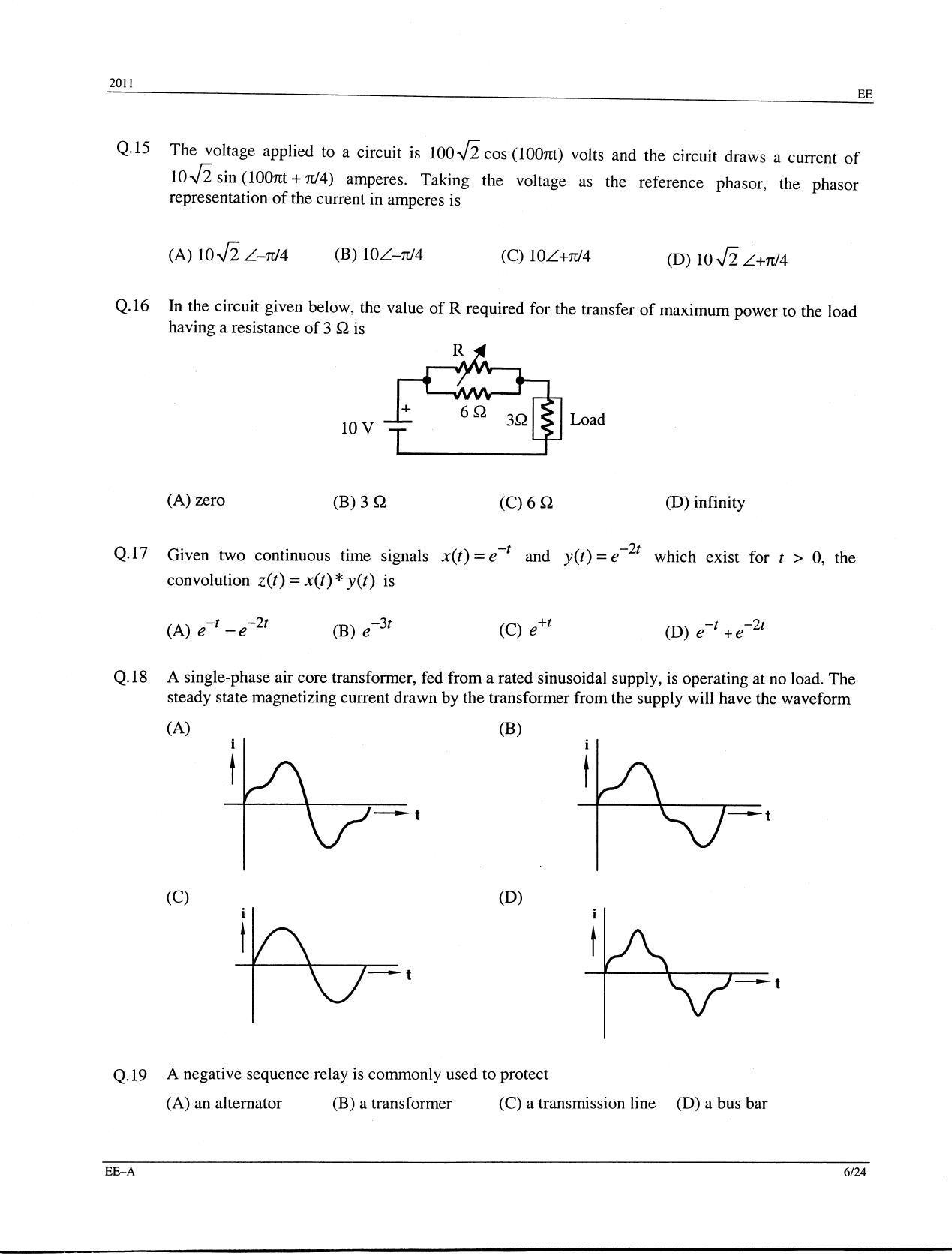 GATE 2011 Electrical Engineering (EE) Question Paper with Answer Key - Page 6