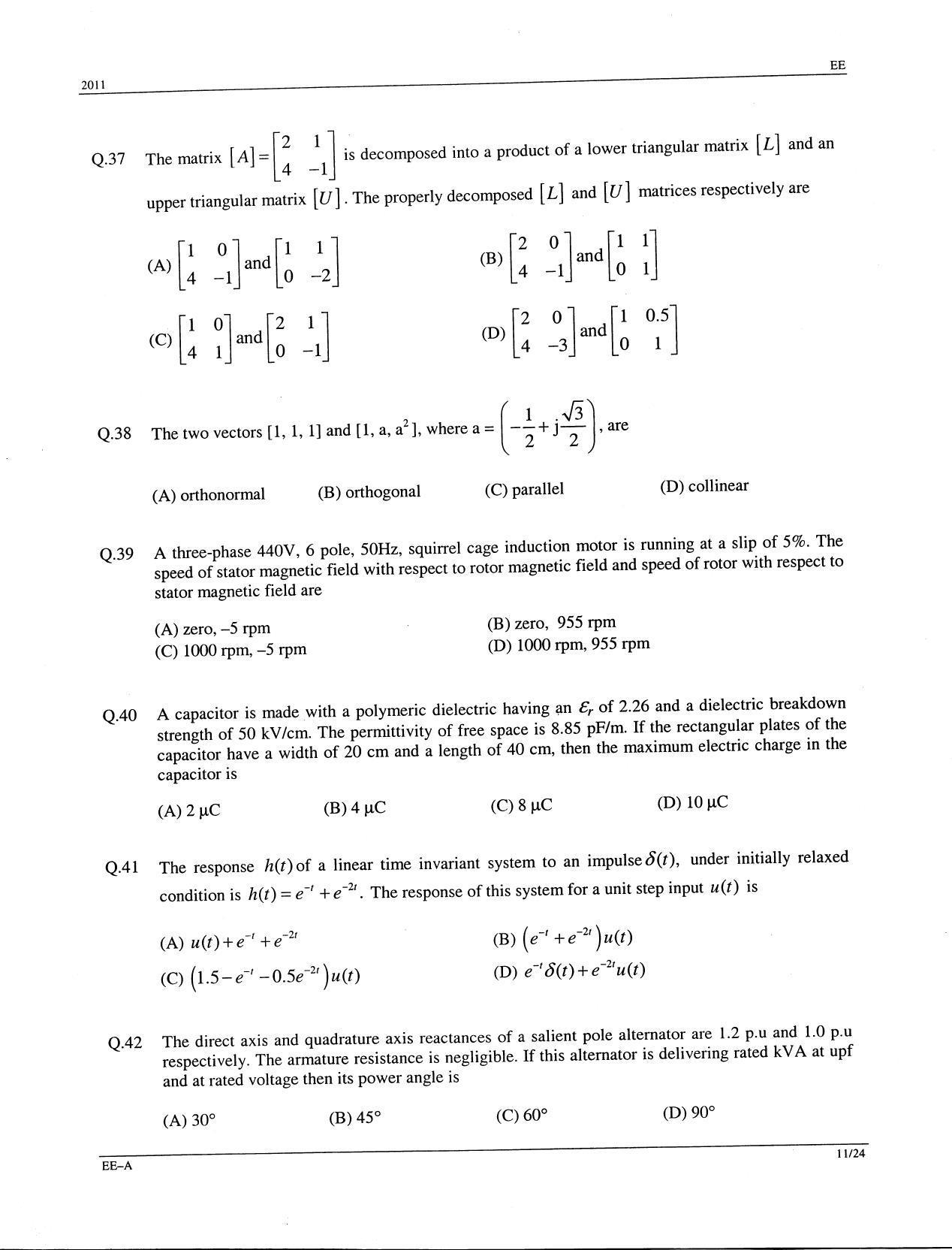 GATE 2011 Electrical Engineering (EE) Question Paper with Answer Key - Page 11