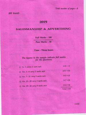 AHSEC Class 12 Salesmanship and Advertising 2019 Question Papers
