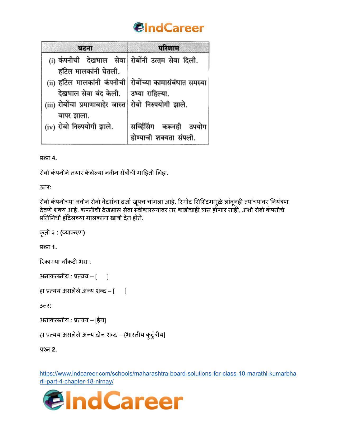 Maharashtra Board Solutions for Class 10- Marathi Kumarbharti (Part- 4): Chapter 18- निर्णय - Page 18