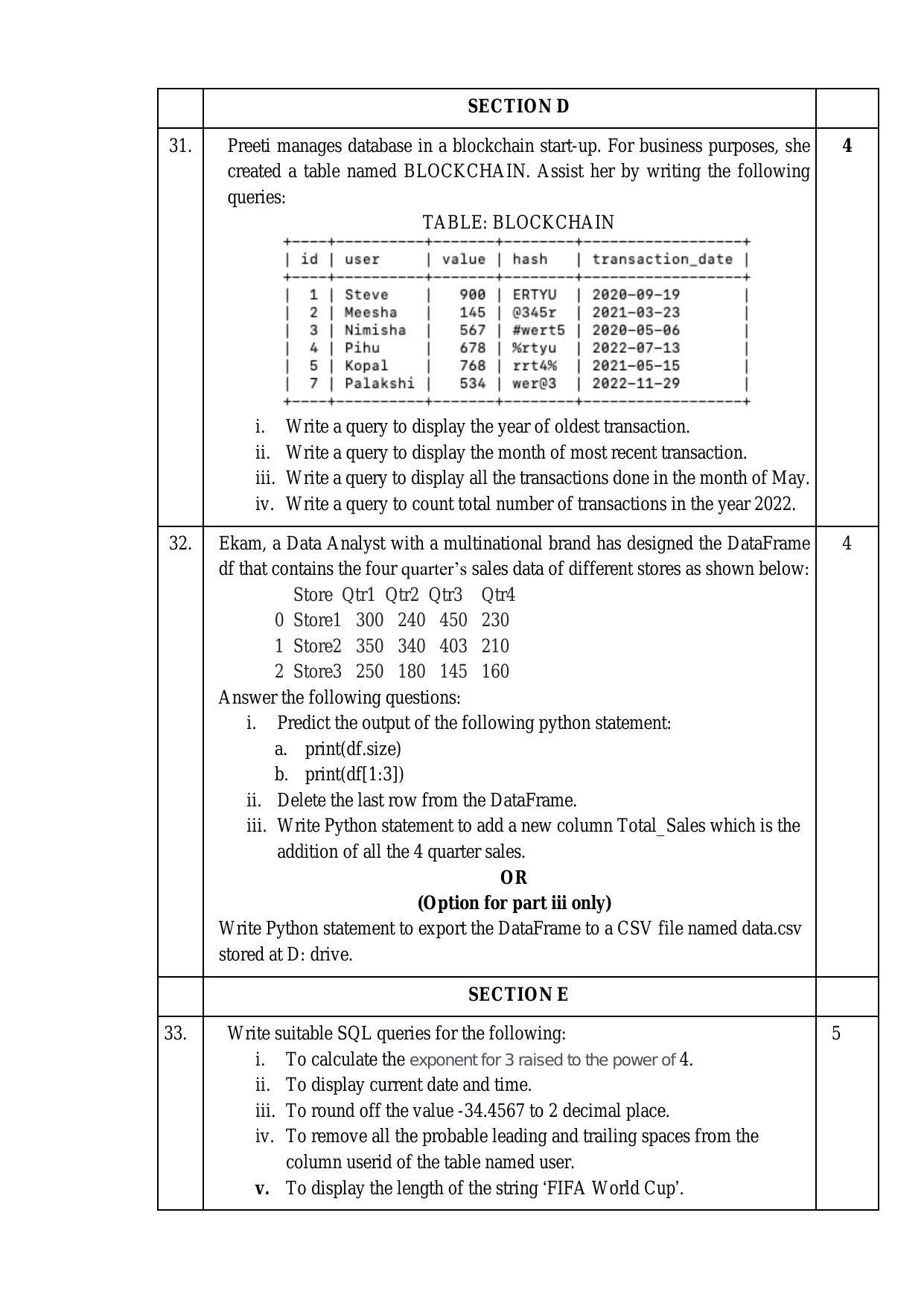 CBSE Class 12 Informatics Practices Sample Paper 2024 - Page 7