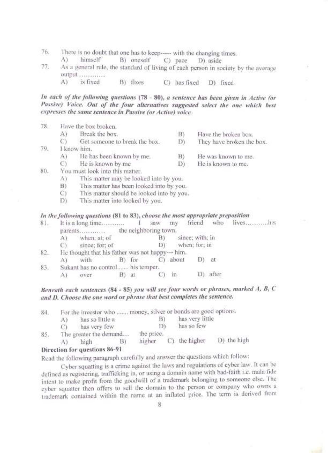PU MET 2013 Question Booklet with Key - Page 8