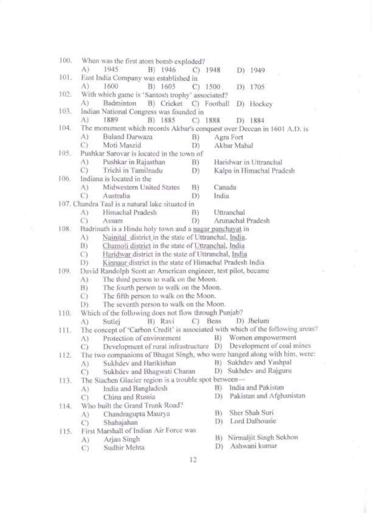 PU MET 2013 Question Booklet with Key - Page 12