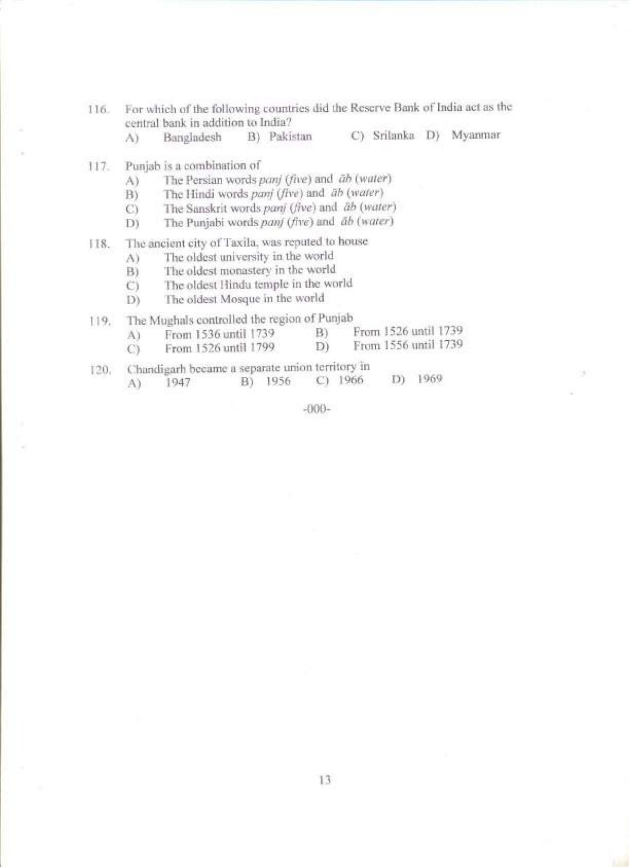 PU MET 2013 Question Booklet with Key - Page 13