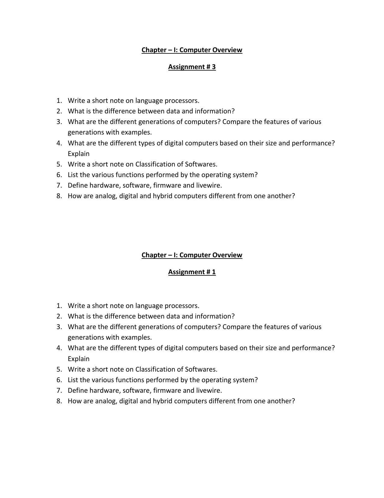 CBSE Worksheets for Class 11 Computer Science Computer Overview Assignment - Page 1