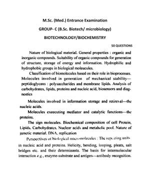 RUHS M.Sc Med Entrance Exam - Group C BSc Biotech / Microbiology Syllabus