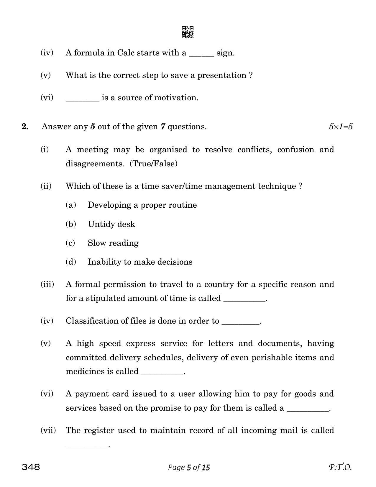 CBSE Class 12 Office Procedures And Practices (Compartment) 2023 Question Paper - Page 5