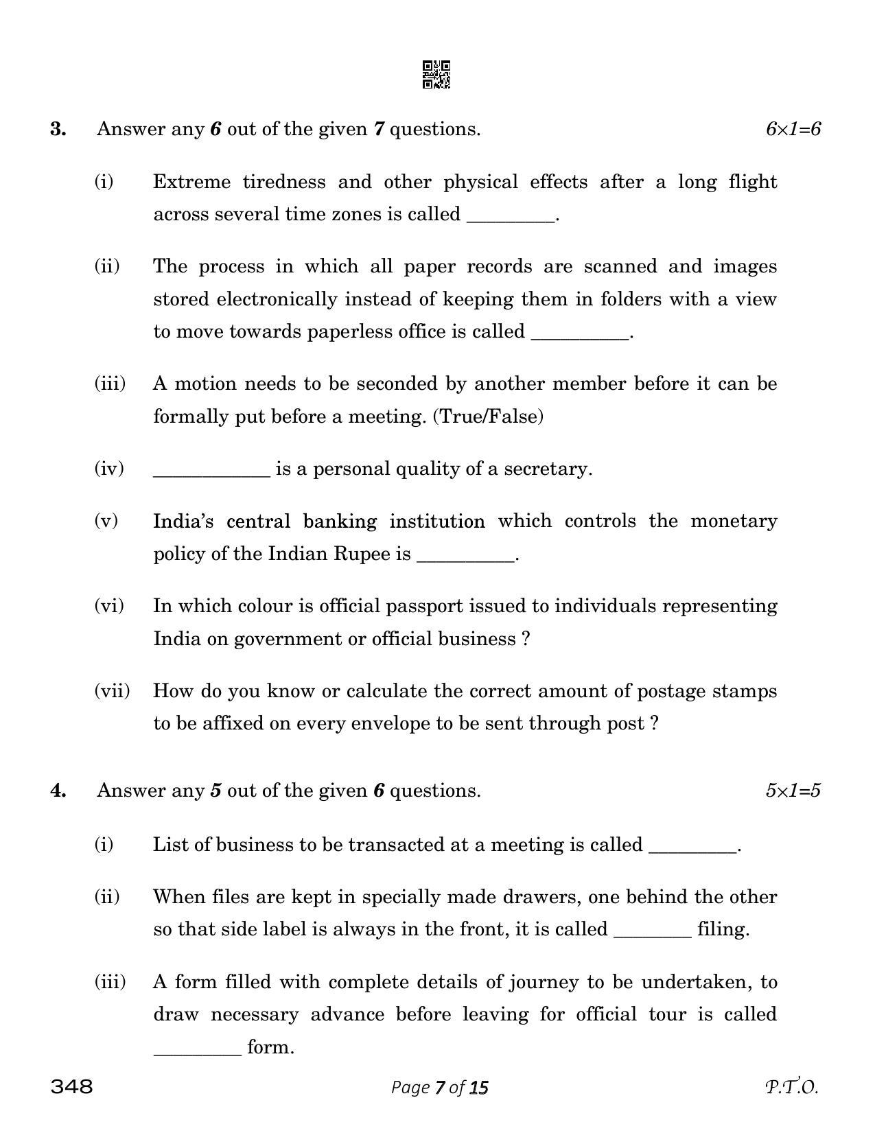 CBSE Class 12 Office Procedures And Practices (Compartment) 2023 Question Paper - Page 7