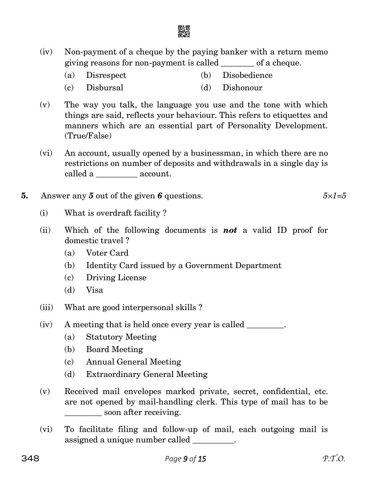CBSE Class 12 Office Procedures And Practices (Compartment) 2023 Question Paper - Page 9