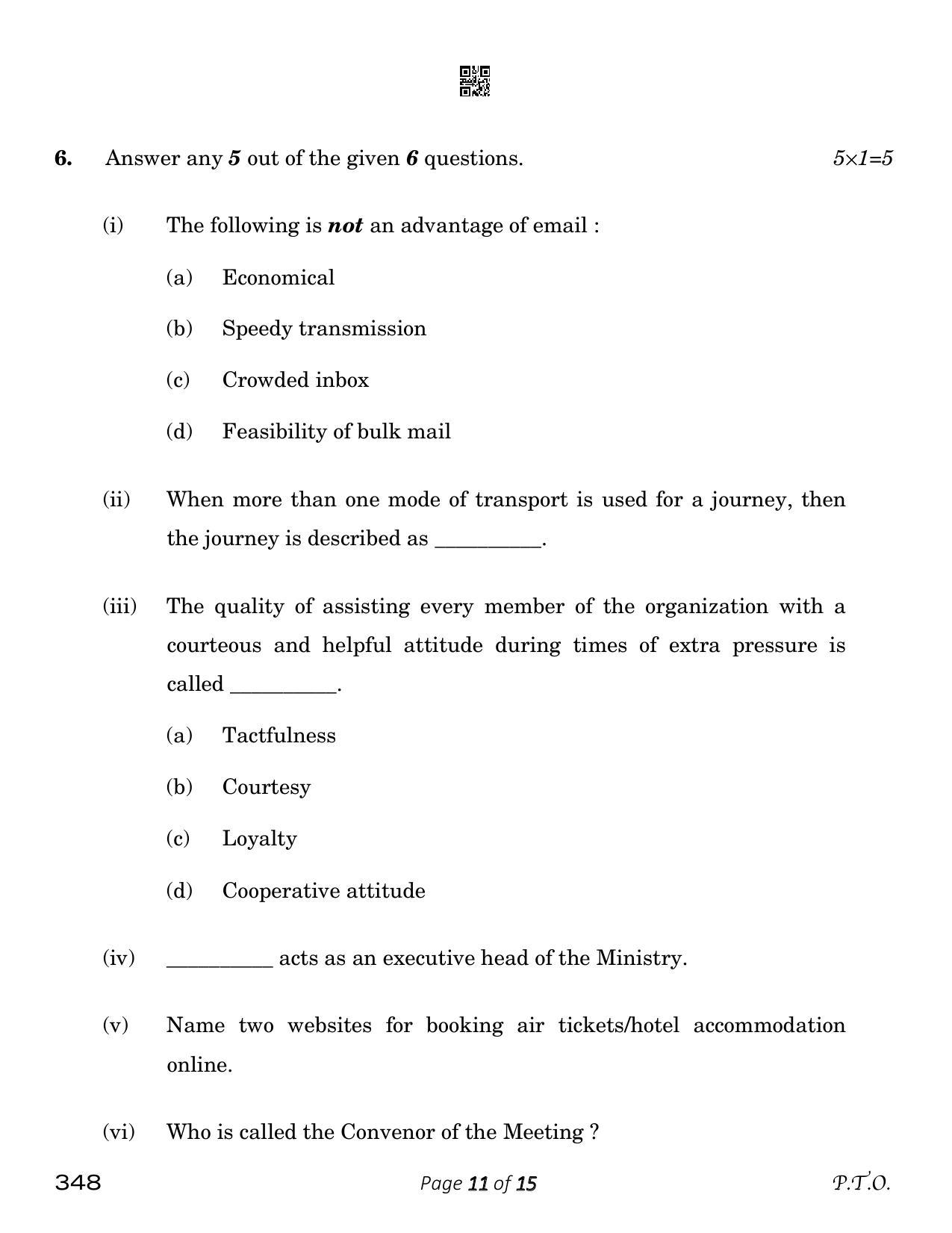 CBSE Class 12 Office Procedures And Practices (Compartment) 2023 Question Paper - Page 11