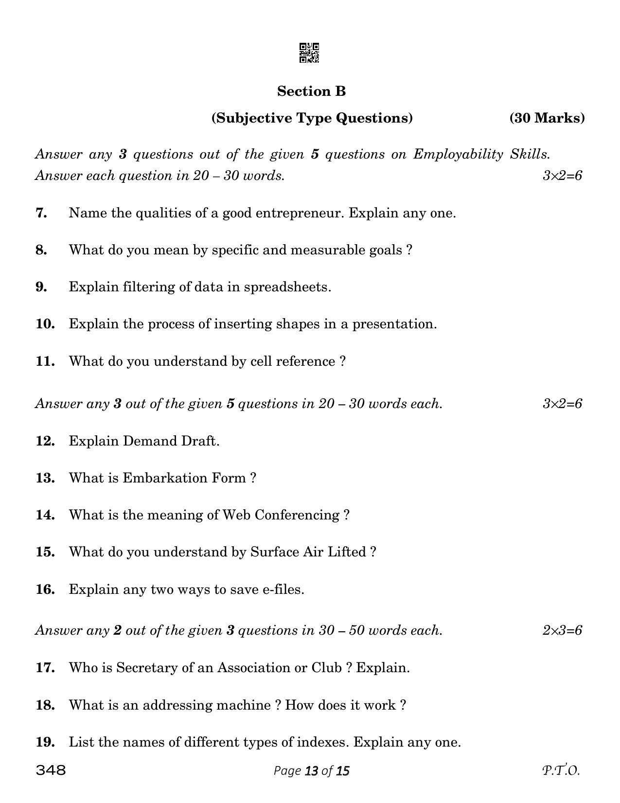 CBSE Class 12 Office Procedures And Practices (Compartment) 2023 Question Paper - Page 13