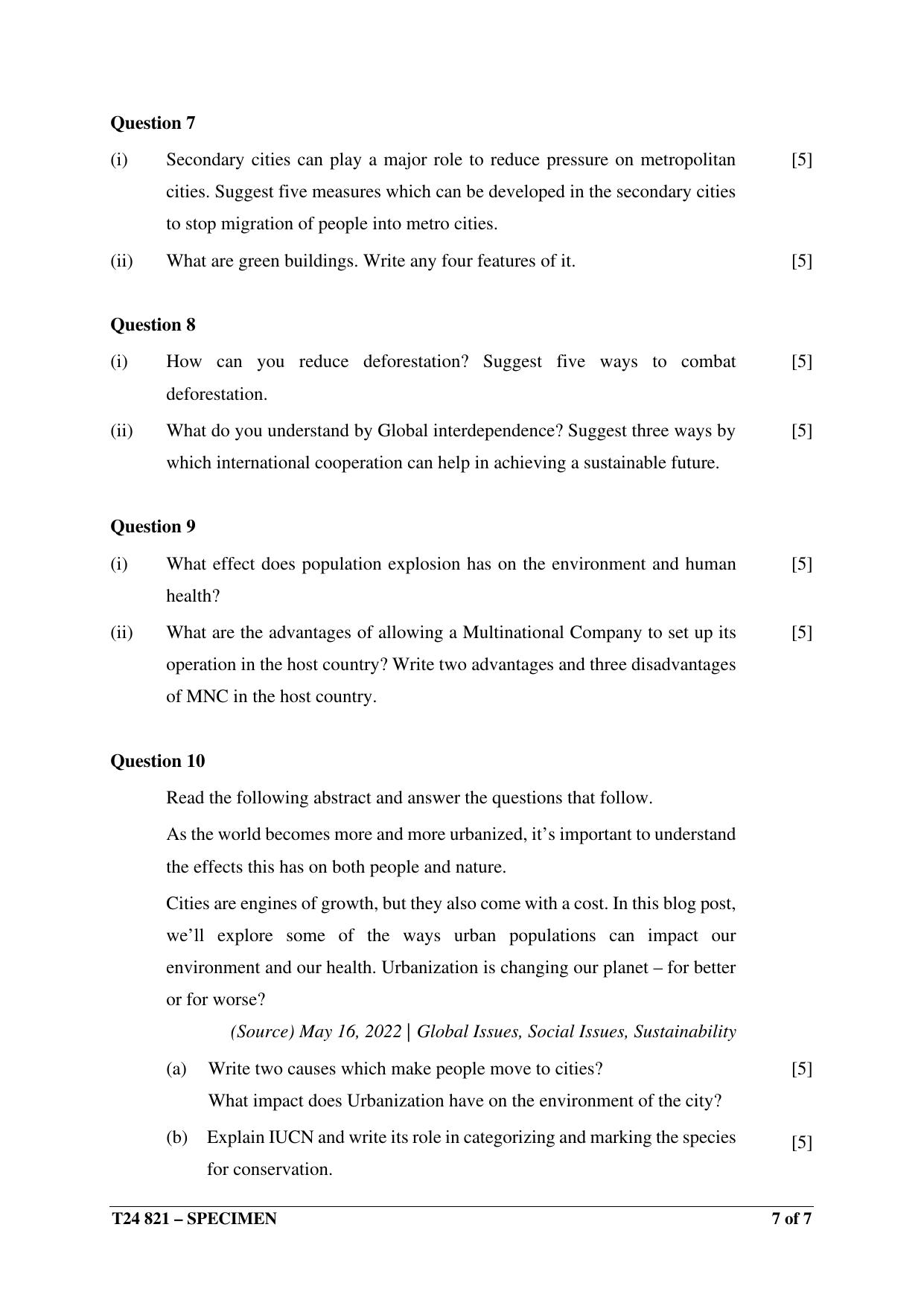 ICSE Class 10  2024 Environmental Science Sample Paper - Page 7