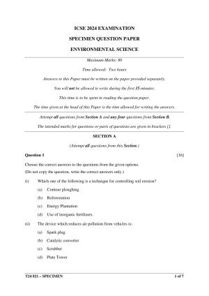 ICSE Class 10 2024 Environmental Science Sample Paper