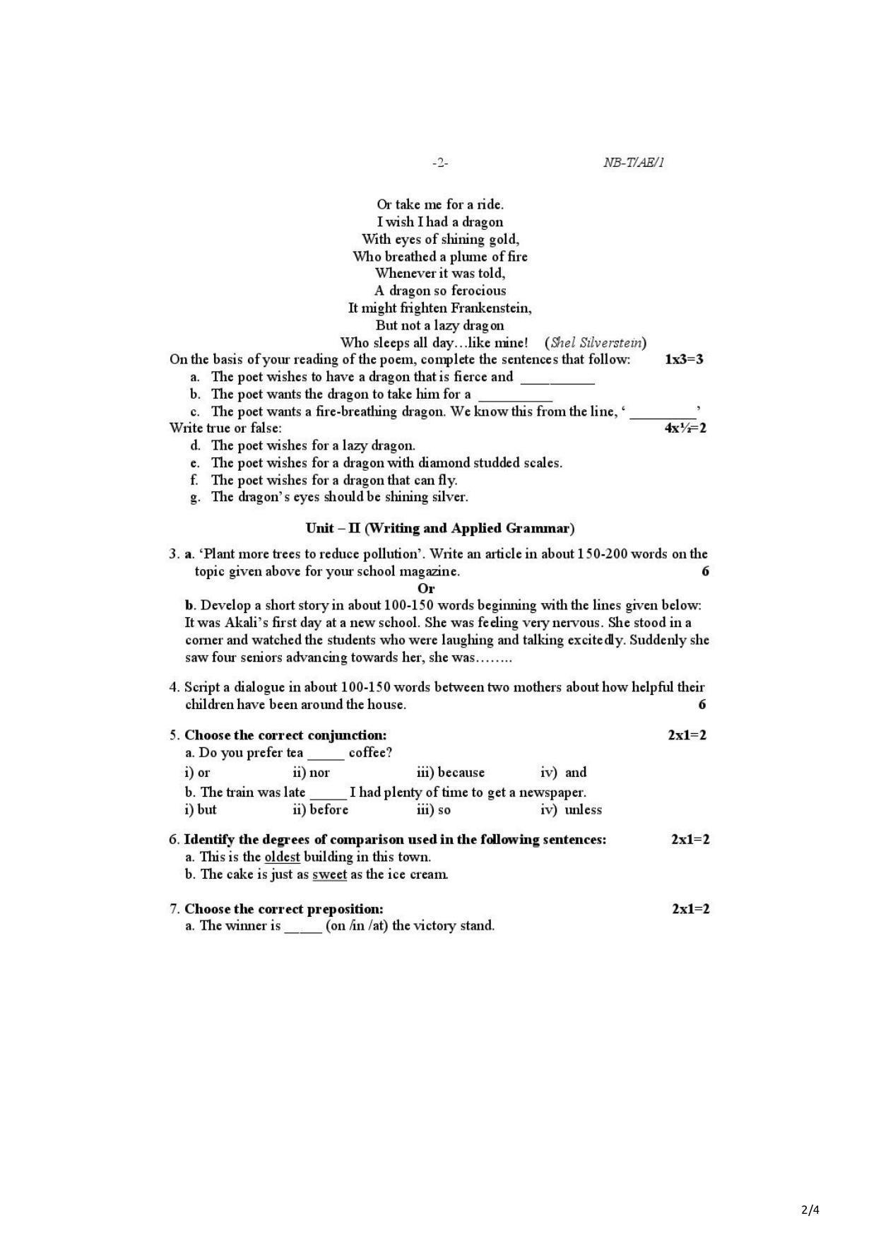 Nagaland Board Class 10 Alternative English 2021 Question Paper - Page 2