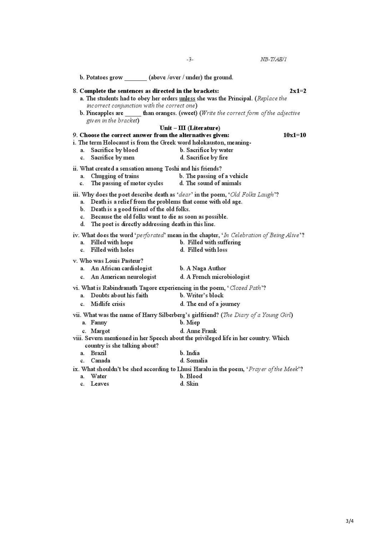 Nagaland Board Class 10 Alternative English 2021 Question Paper - Page 3