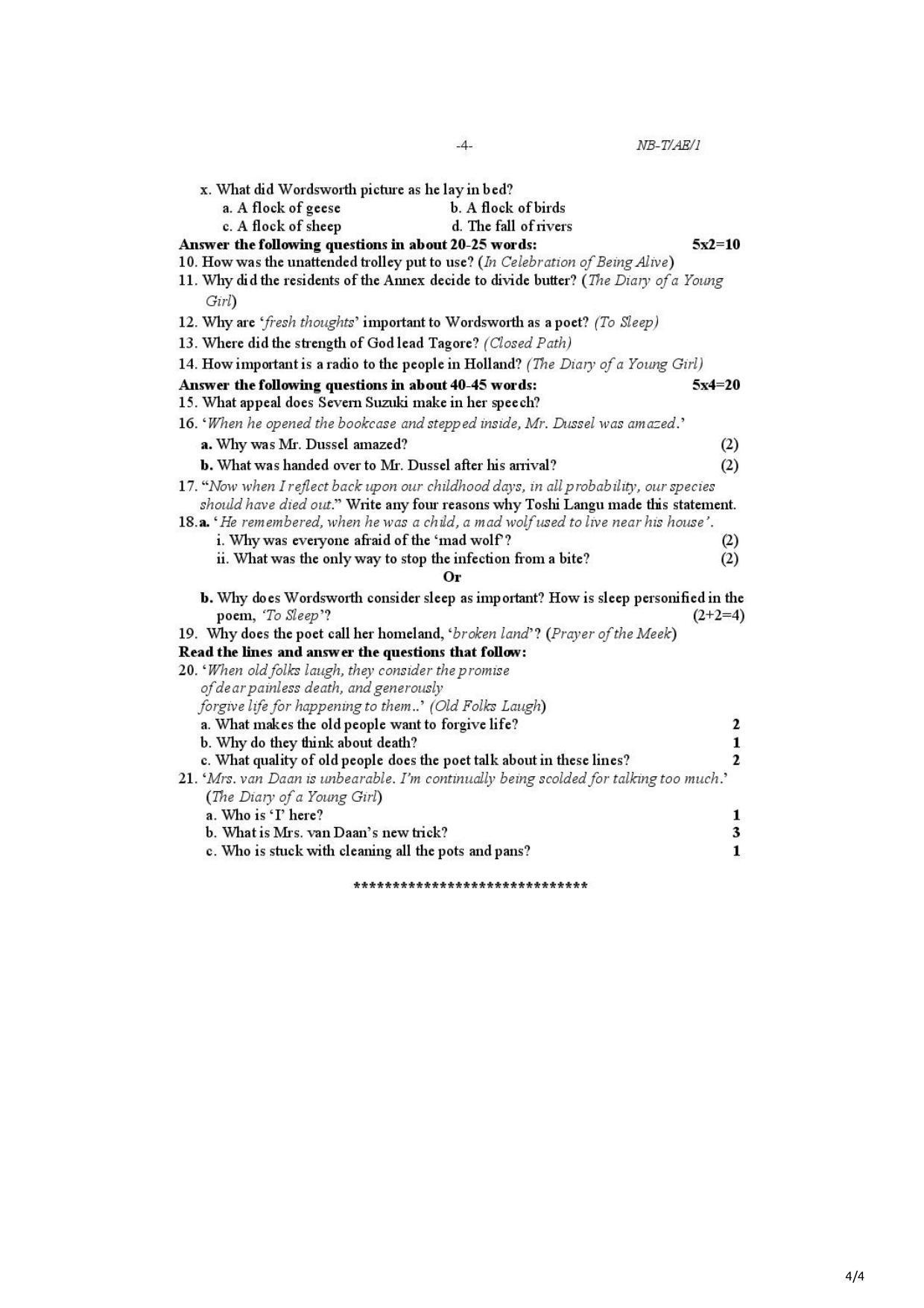 Nagaland Board Class 10 Alternative English 2021 Question Paper - Page 4