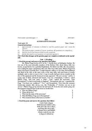 Nagaland Board Class 10 Alternative English 2021 Question Paper