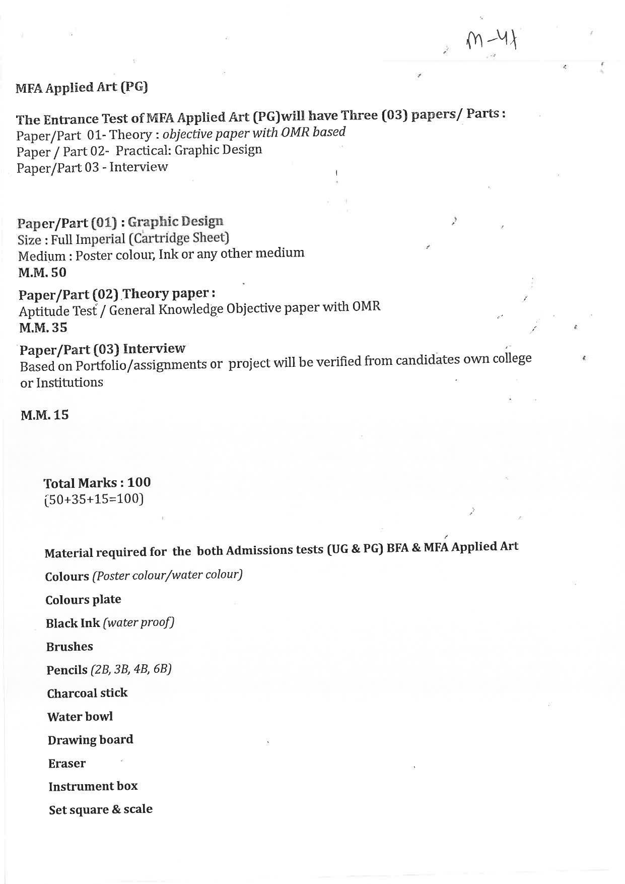 JMI Entrance Exam M41-M.F.A(Applied Art) Syllabus - Page 1