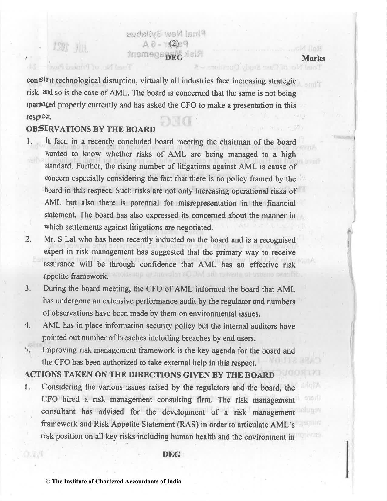 CA Final Jul 2021 Question Paper - Paper 6A – Risk Management - Page 2