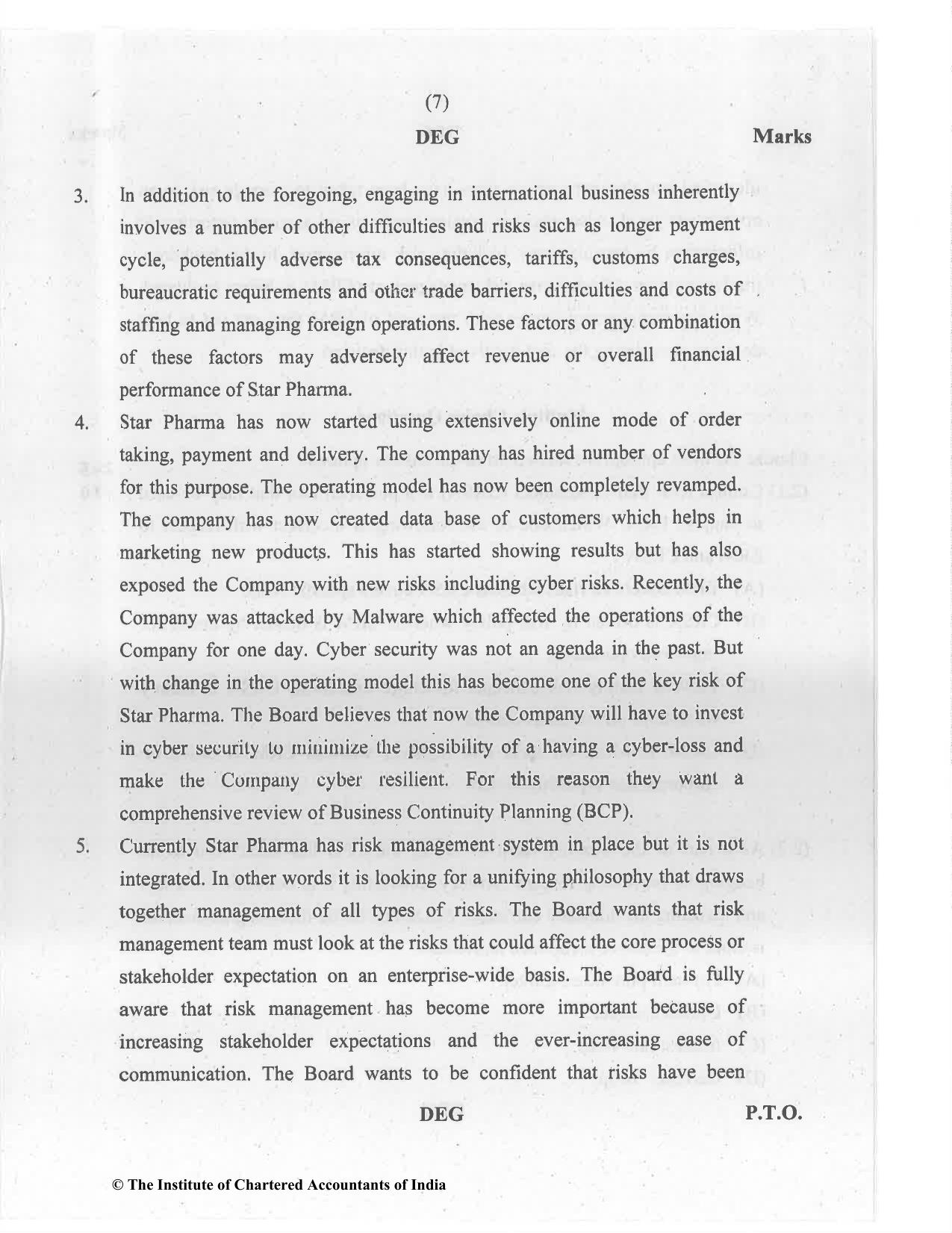 CA Final Jul 2021 Question Paper - Paper 6A – Risk Management - Page 7