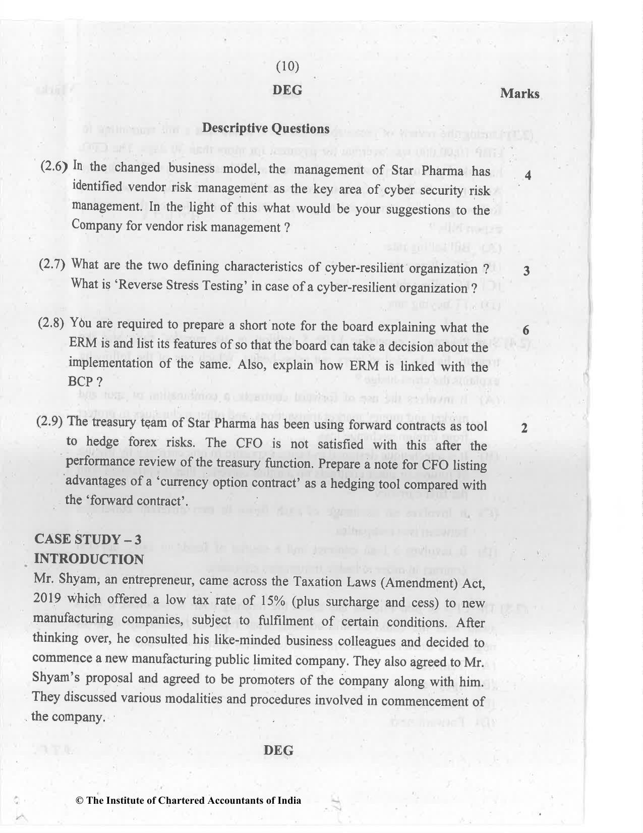 CA Final Jul 2021 Question Paper - Paper 6A – Risk Management - Page 10