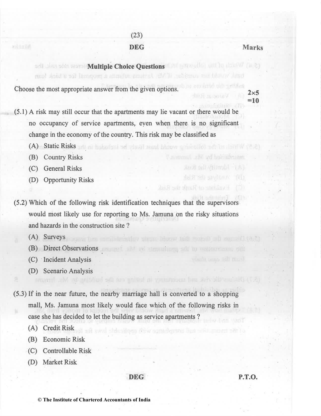 CA Final Jul 2021 Question Paper - Paper 6A – Risk Management - Page 23