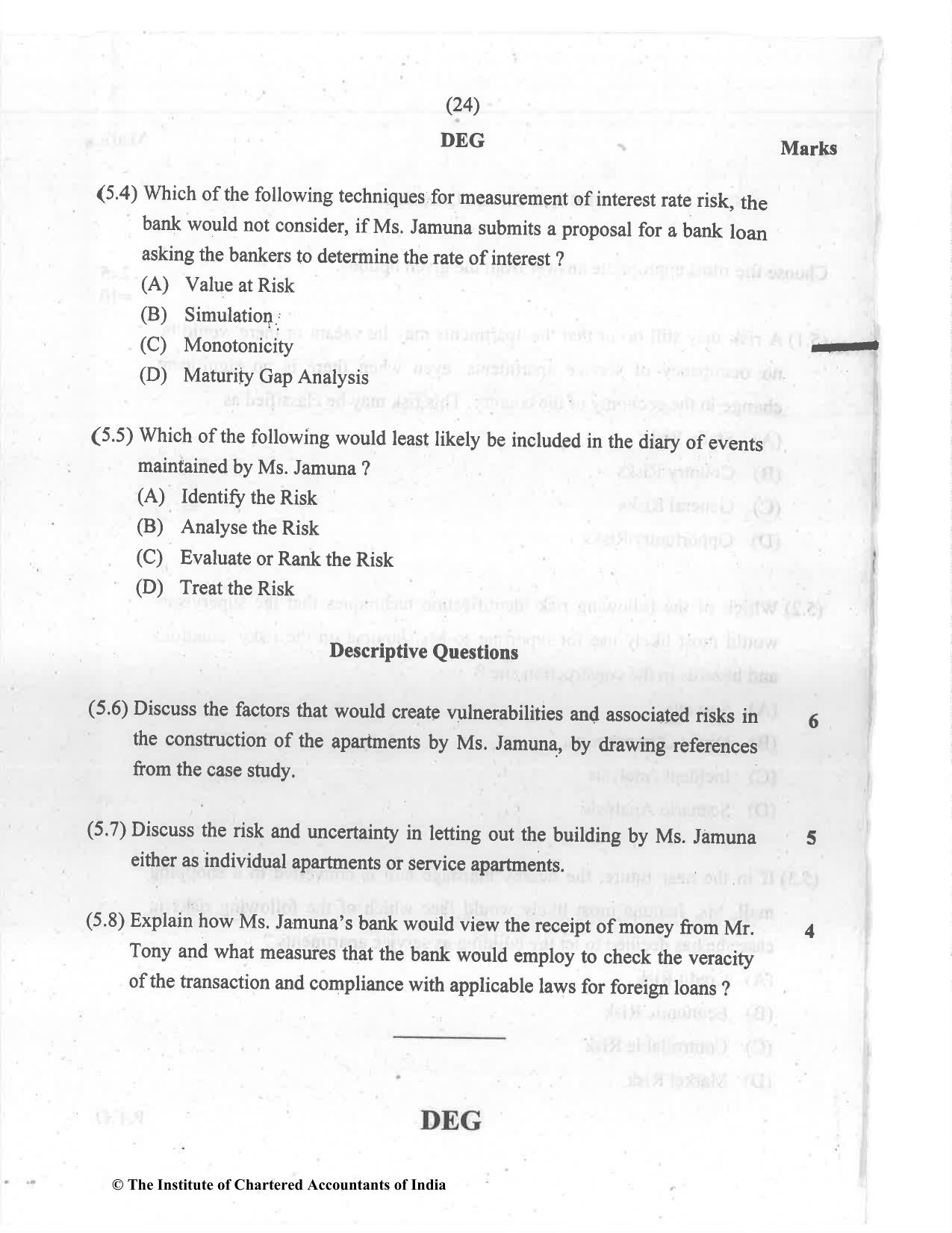 CA Final Jul 2021 Question Paper - Paper 6A – Risk Management - Page 24