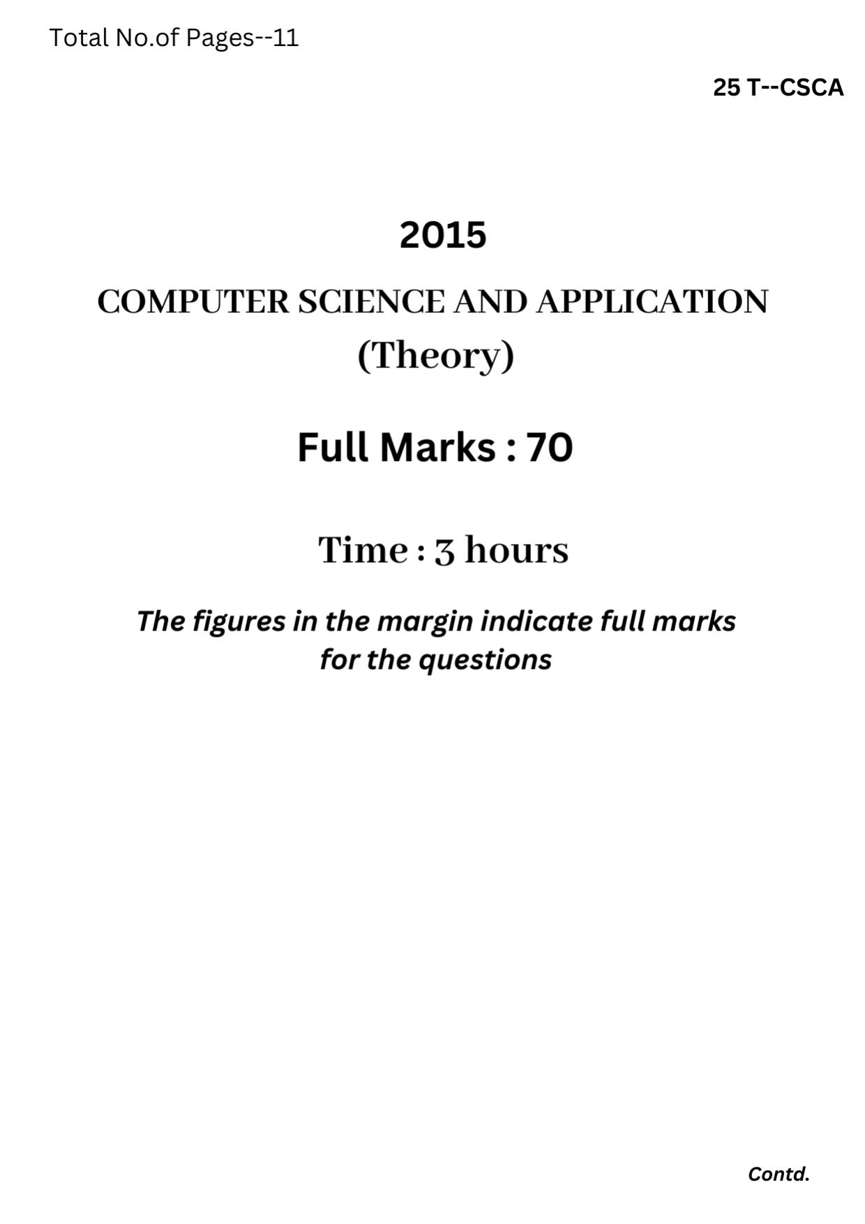 Assam HS 2nd Year Computer Science 2015 Question Paper - Page 1