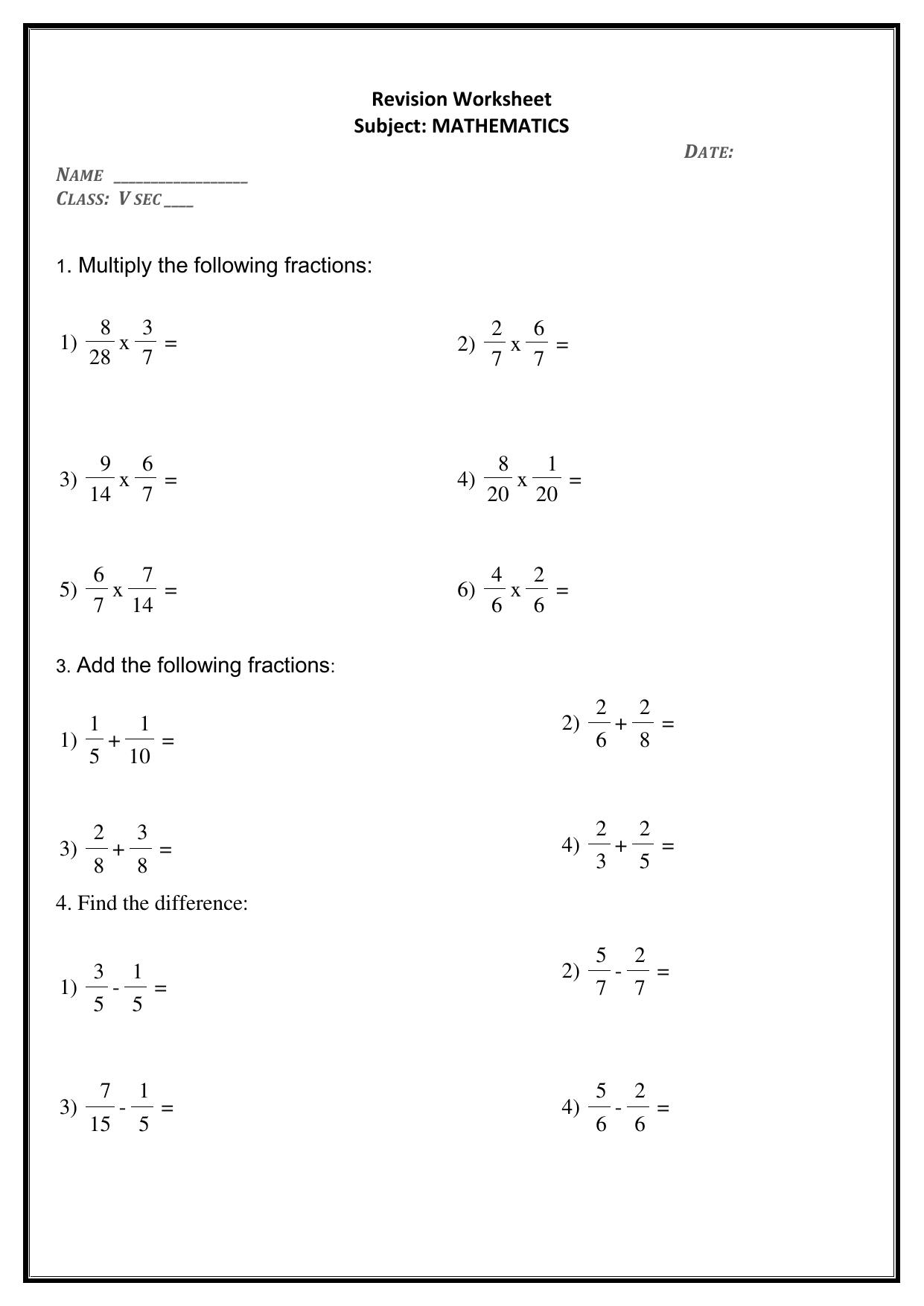 Worksheet for Class 5 Maths Assignment 40 - Page 1