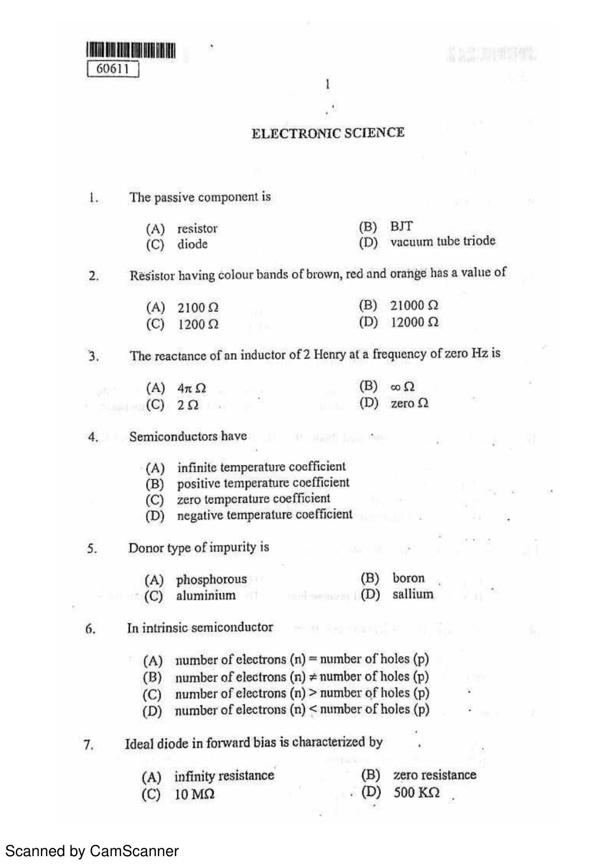 CUSAT CAT 2011 Electronics Question Paper - Page 2