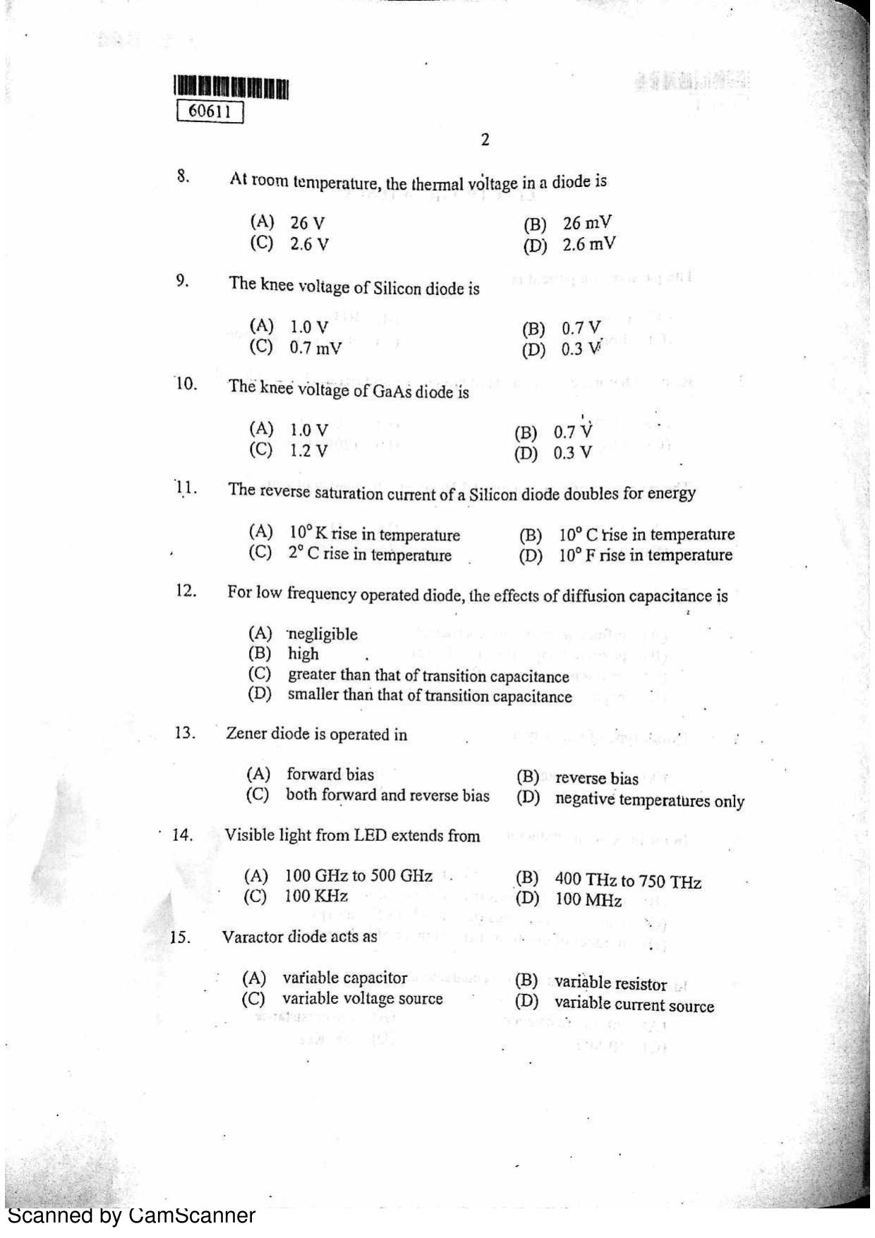 CUSAT CAT 2011 Electronics Question Paper - Page 3