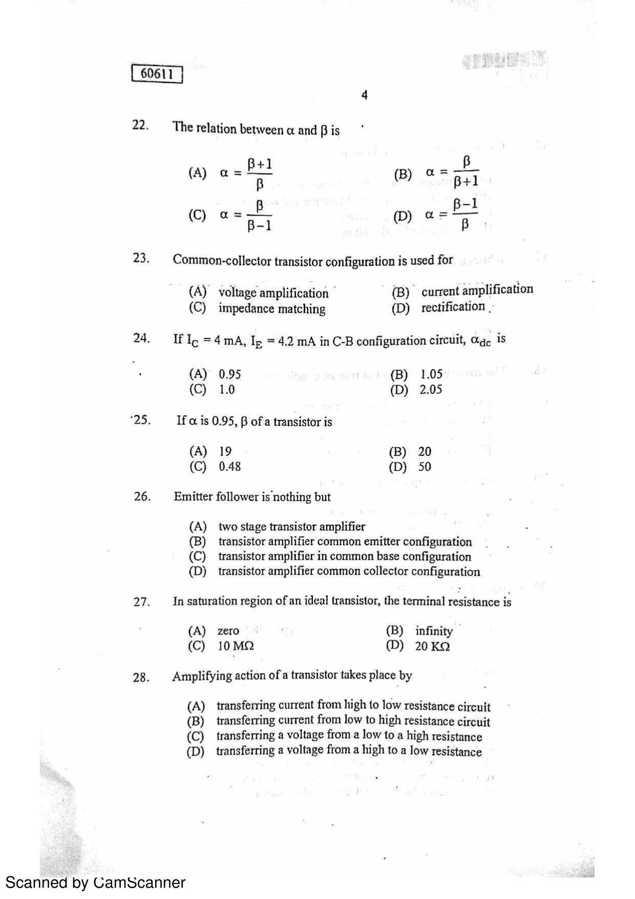 CUSAT CAT 2011 Electronics Question Paper - Page 5